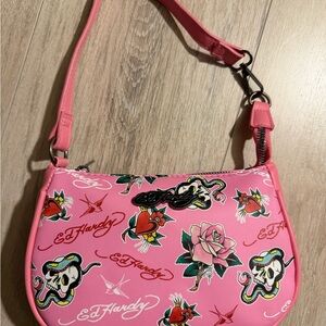 Ed Hardy Vibrant Pink Tattoo-Inspired Shoulder Bag